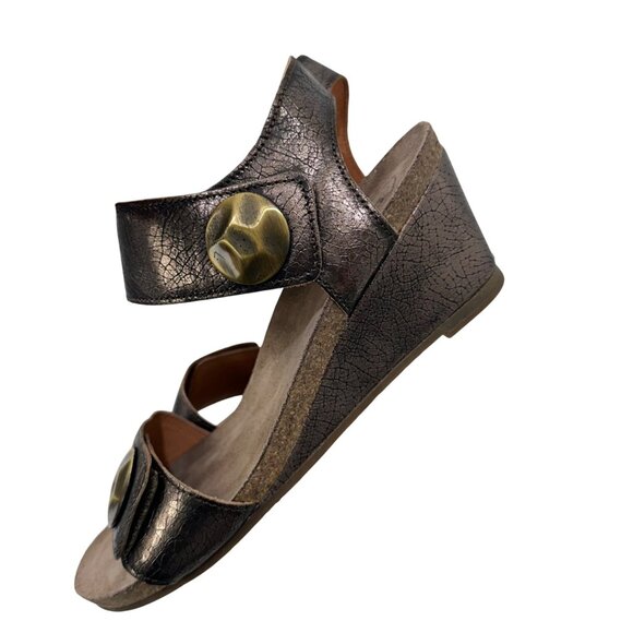 Taos Brown metallic Crackle Leather Adjustable Strap Women Wedge Sandals Size 40 - Picture 12 of 15